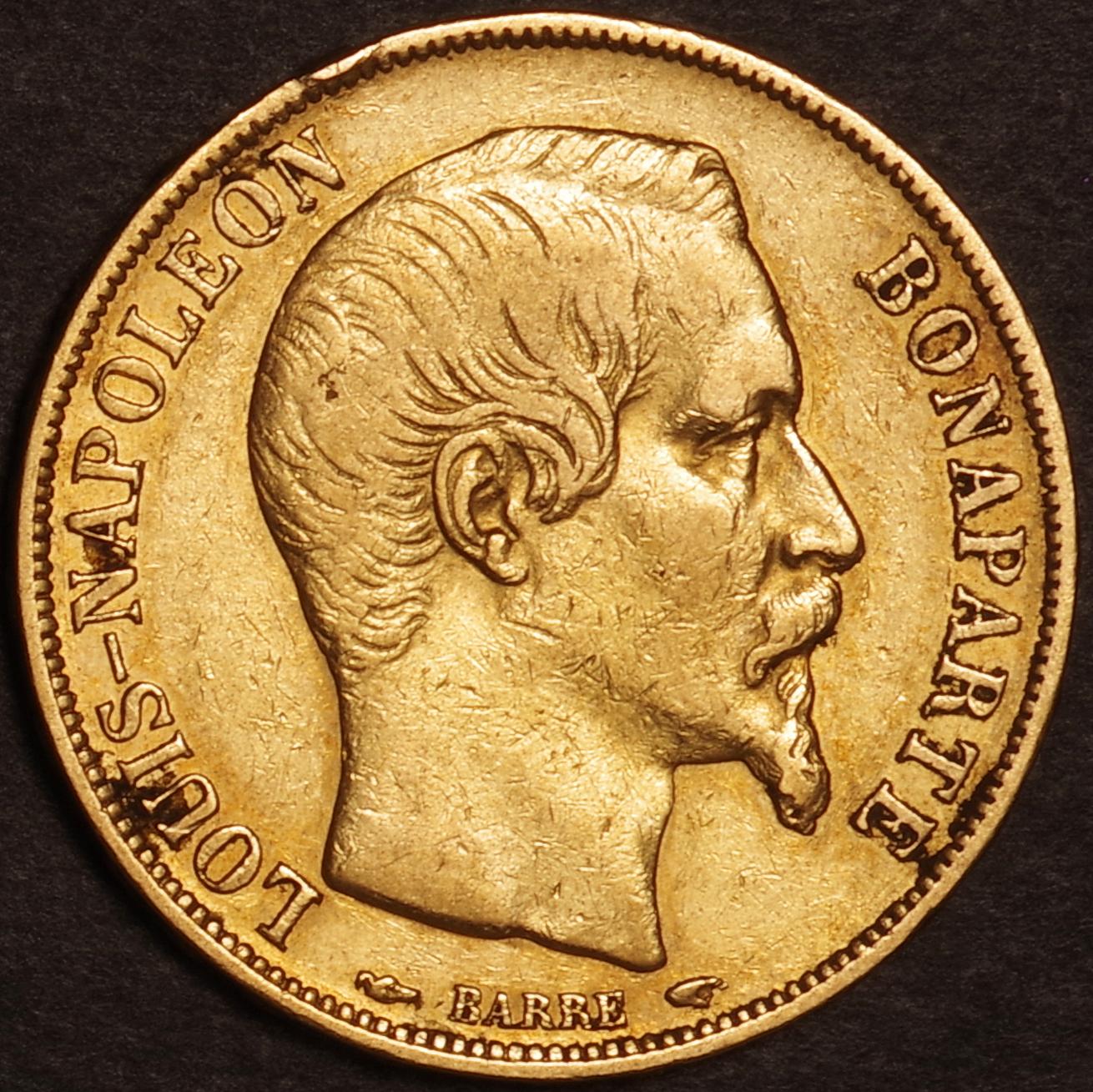 ナポレオン金貨】1860年BB ナポレオン3世無冠【20フラン金貨】 - 貨幣