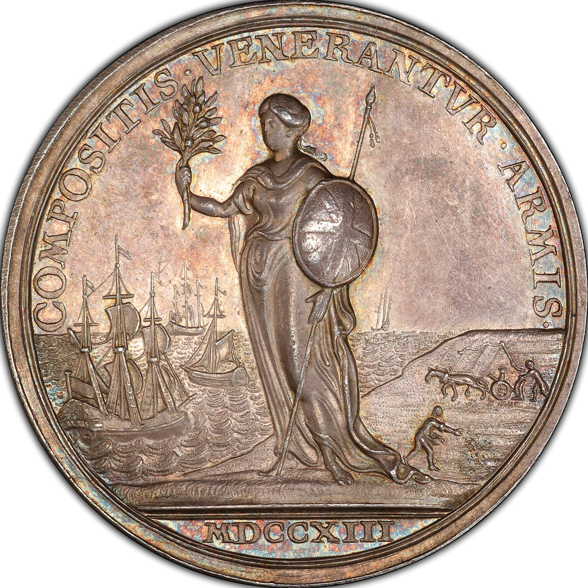 アン女王 ユトレヒト講和条約締結記念 銀メダル - 工芸品