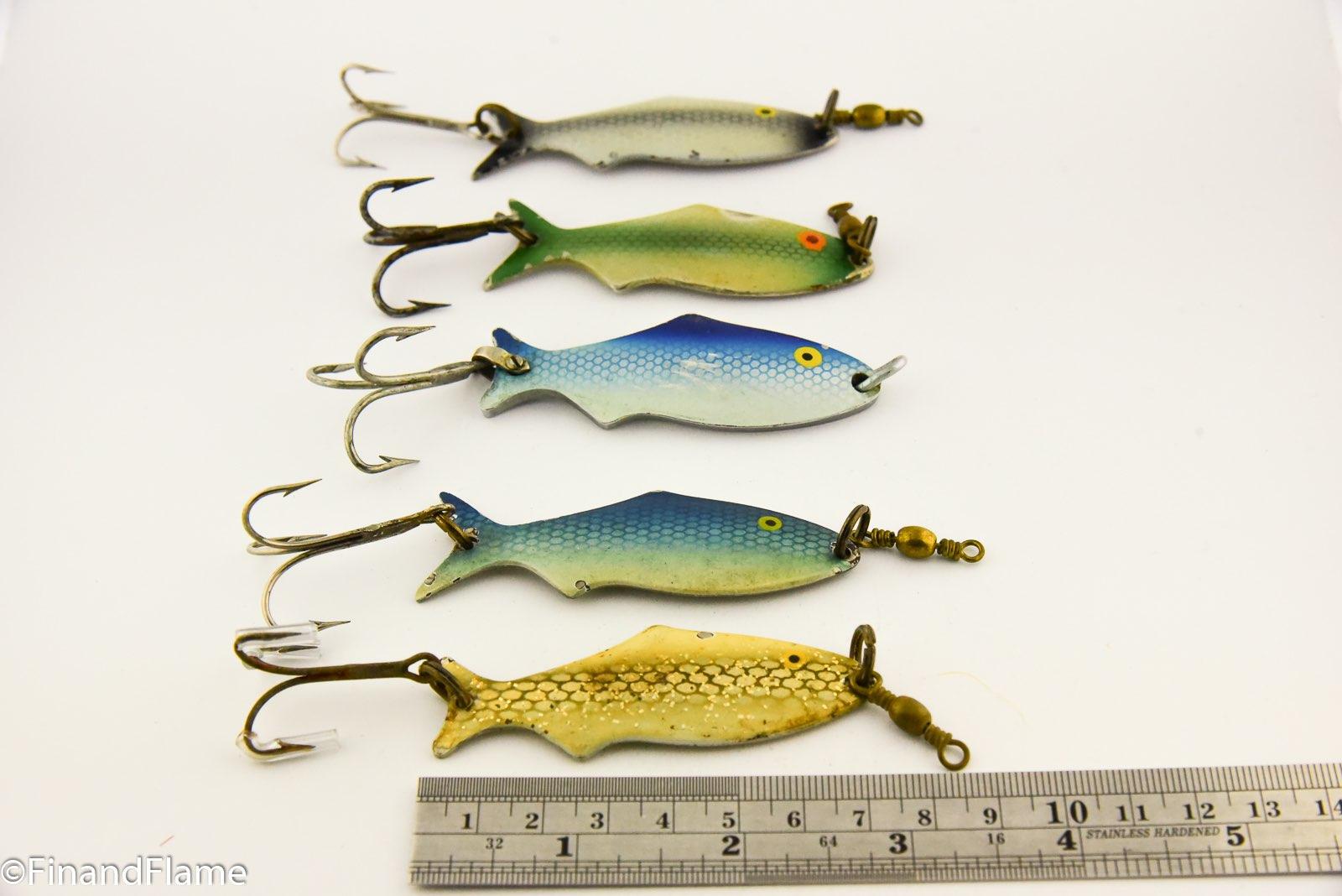 Lot 5 Vintage PFLUEGER Metal Fishing Fish Lure Bait Lures Spinner Spoon Old  Lure 
