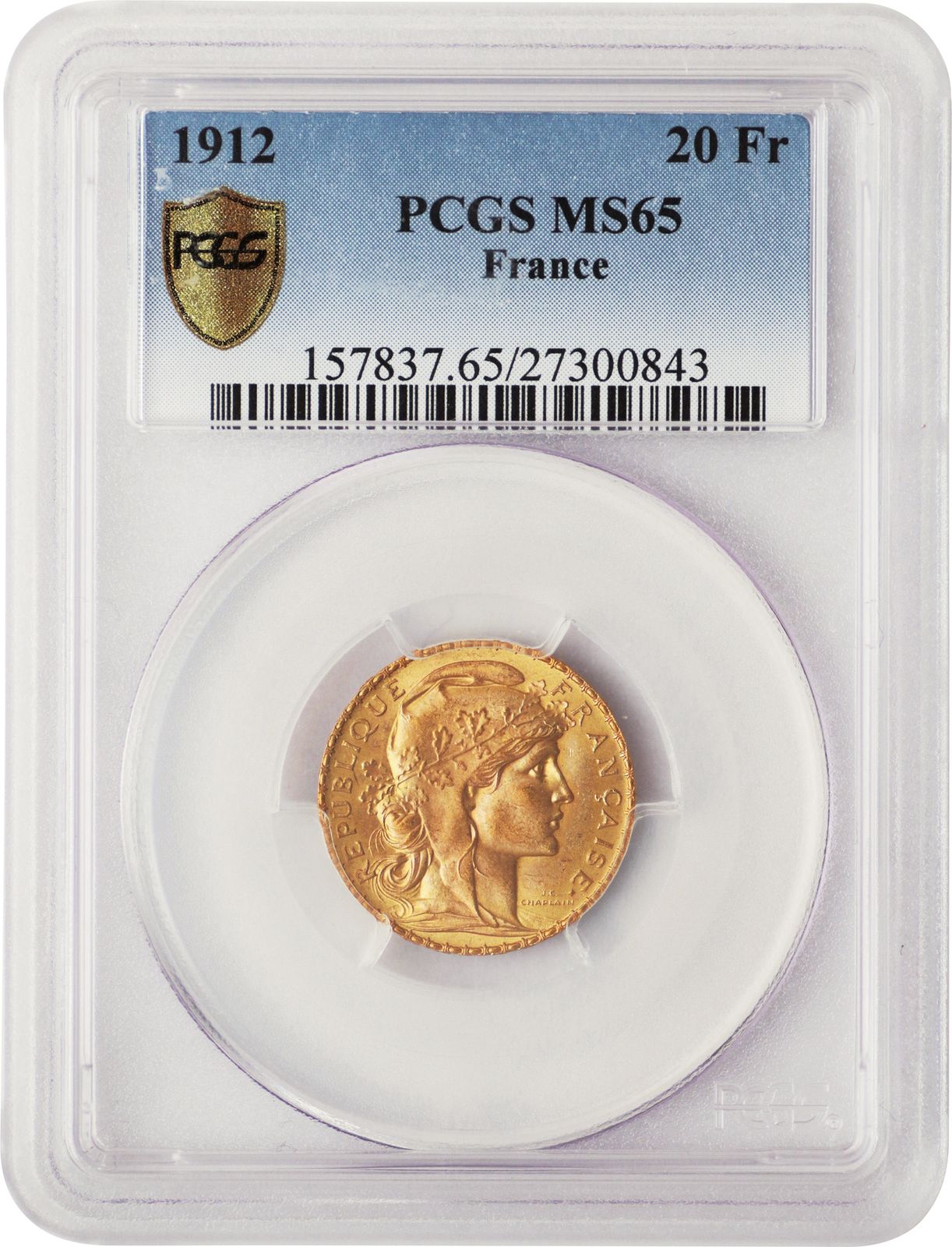 1914年 フランス 20フラン 撮る 金貨 PCGS MS66