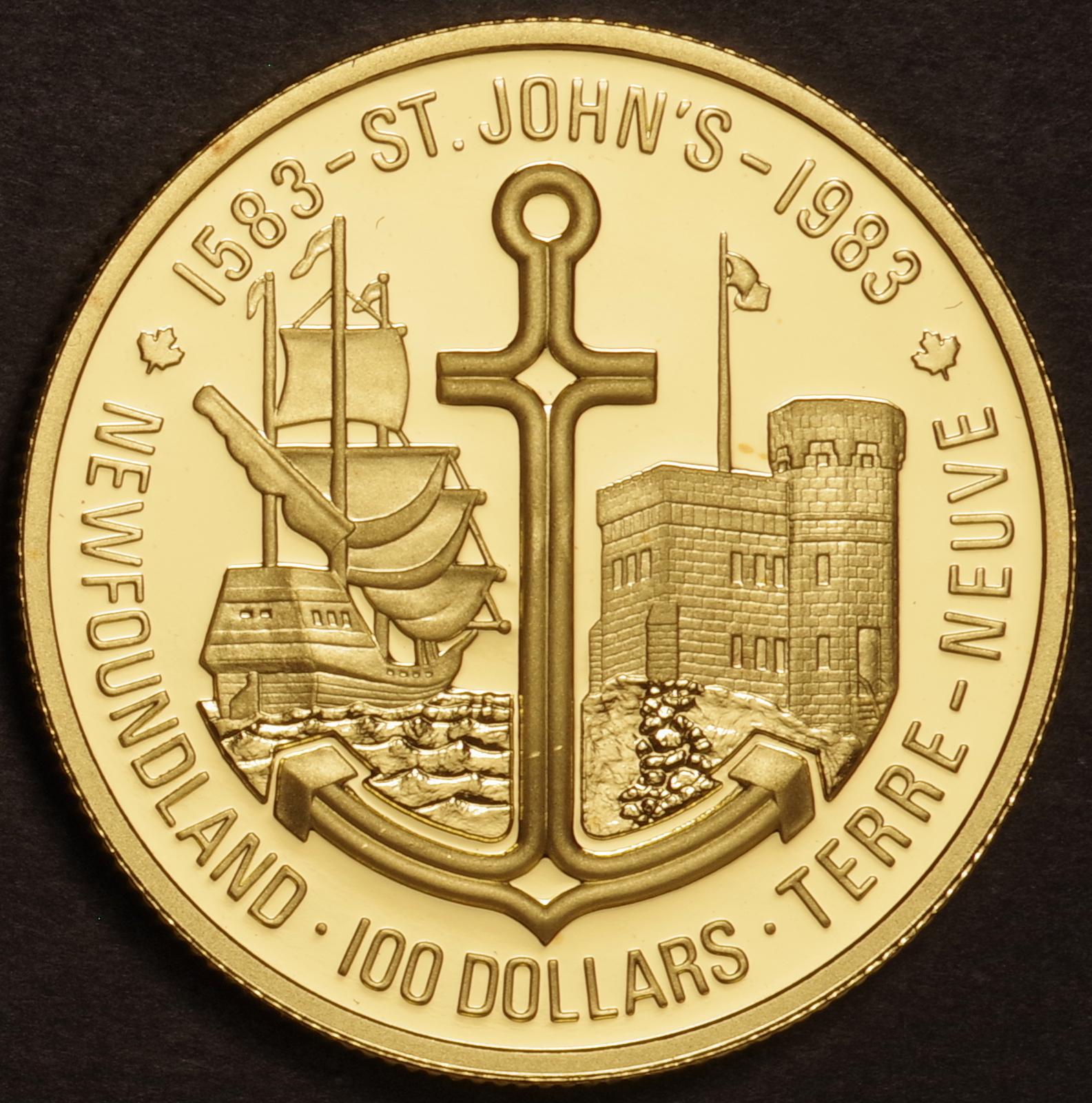 ニューファンドランド400周年記念 100ドル金貨 1983年 KM139 プルーフ 