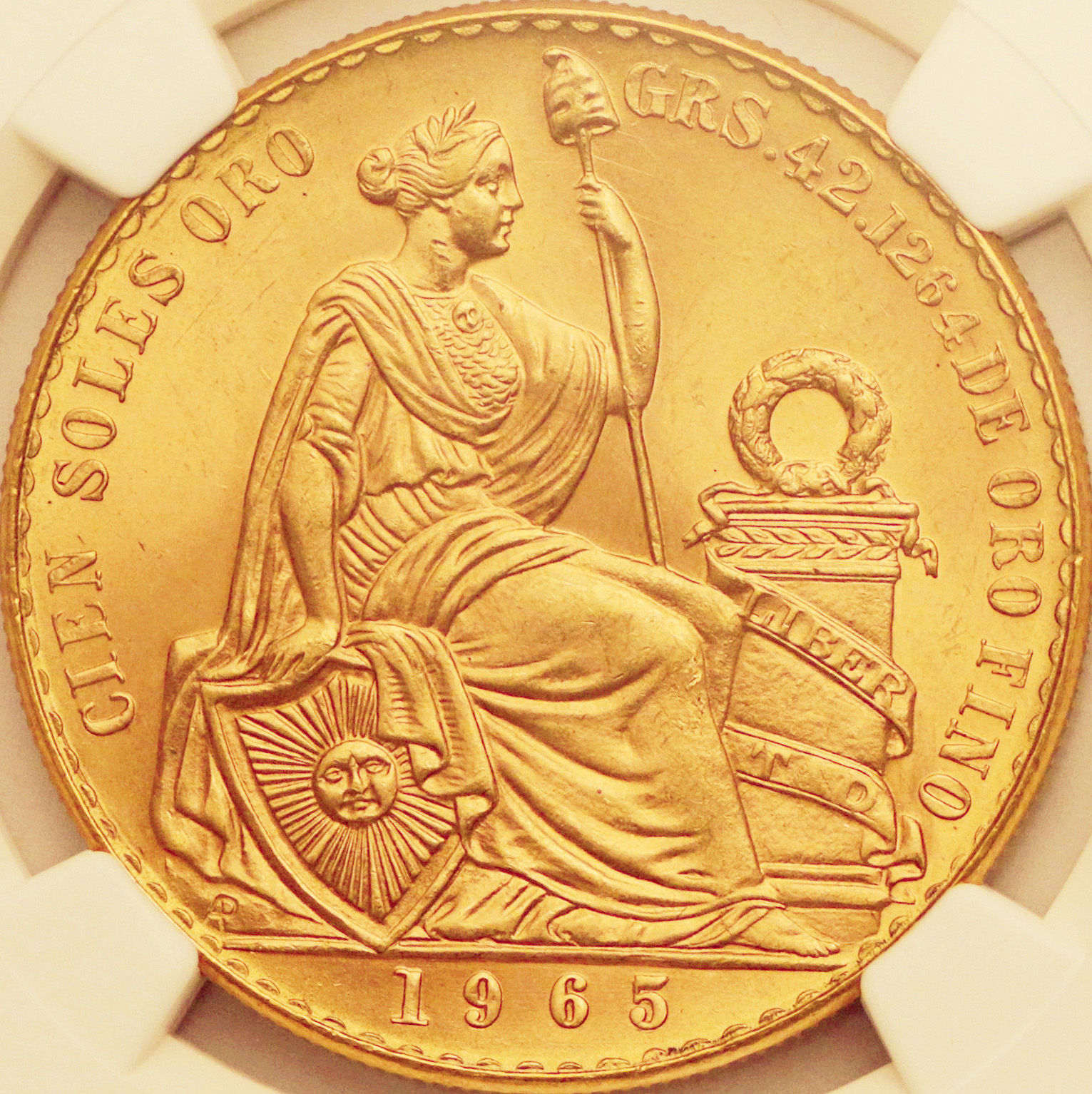ペルー (Peru) 女神座像 100ソル金貨 1965年 KM231 ／ Seated