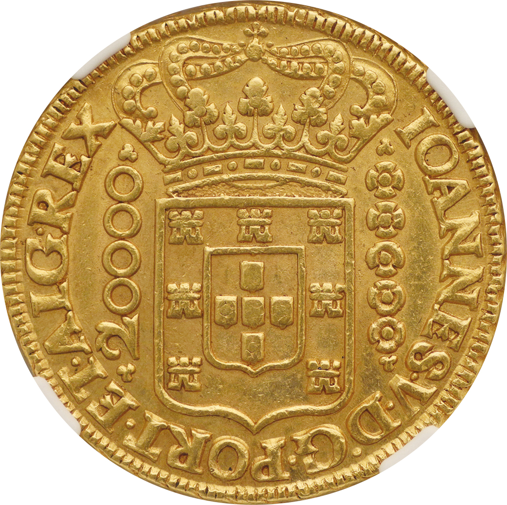 ﾌﾞﾗｼﾞﾙ/Brazil 紋章図 20000レイス金貨 1726年（M） KM117 53.78g .917 