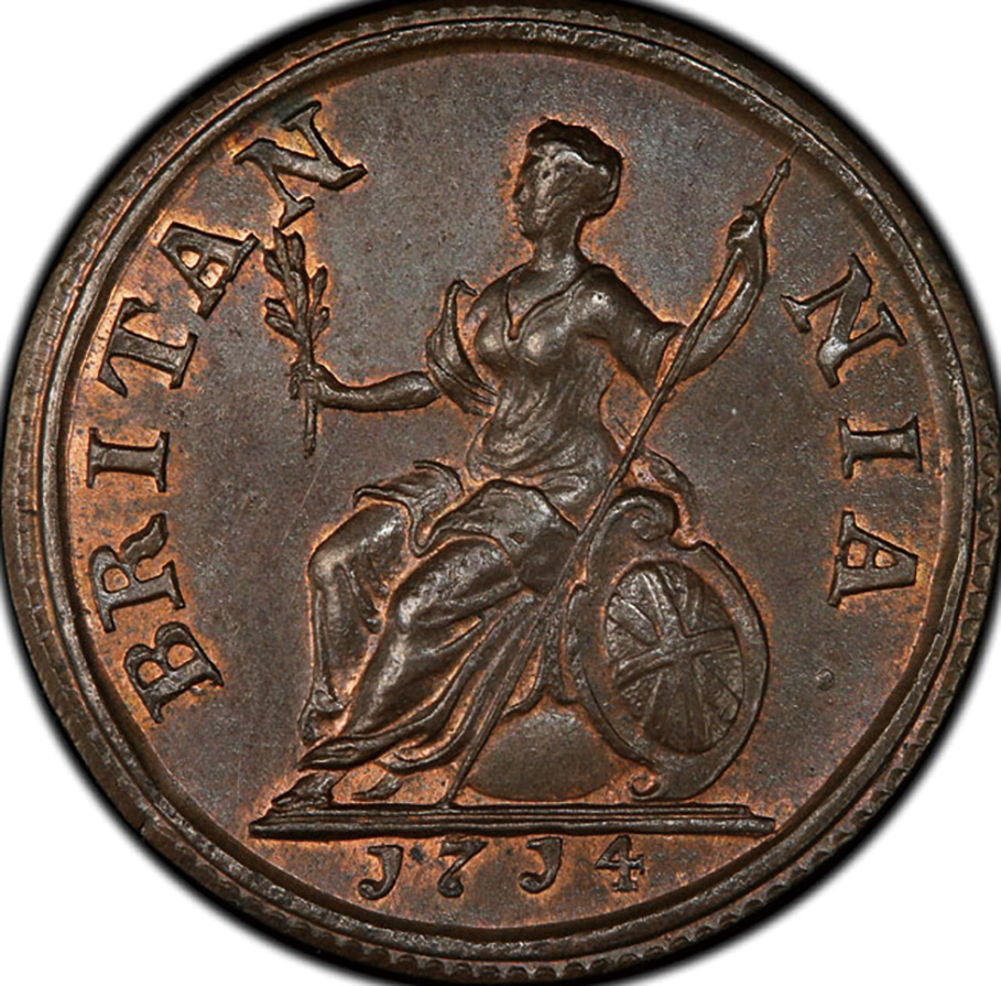 英国 (Great Britain) アン女王像 1ファージング試鋳銅貨 1714年 KM537 
