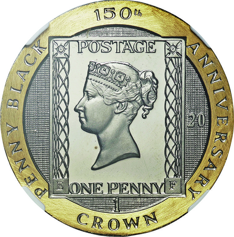マン島 (Isle of Man)/ ブラックペニー切手150周年記念 1クラウン金貨