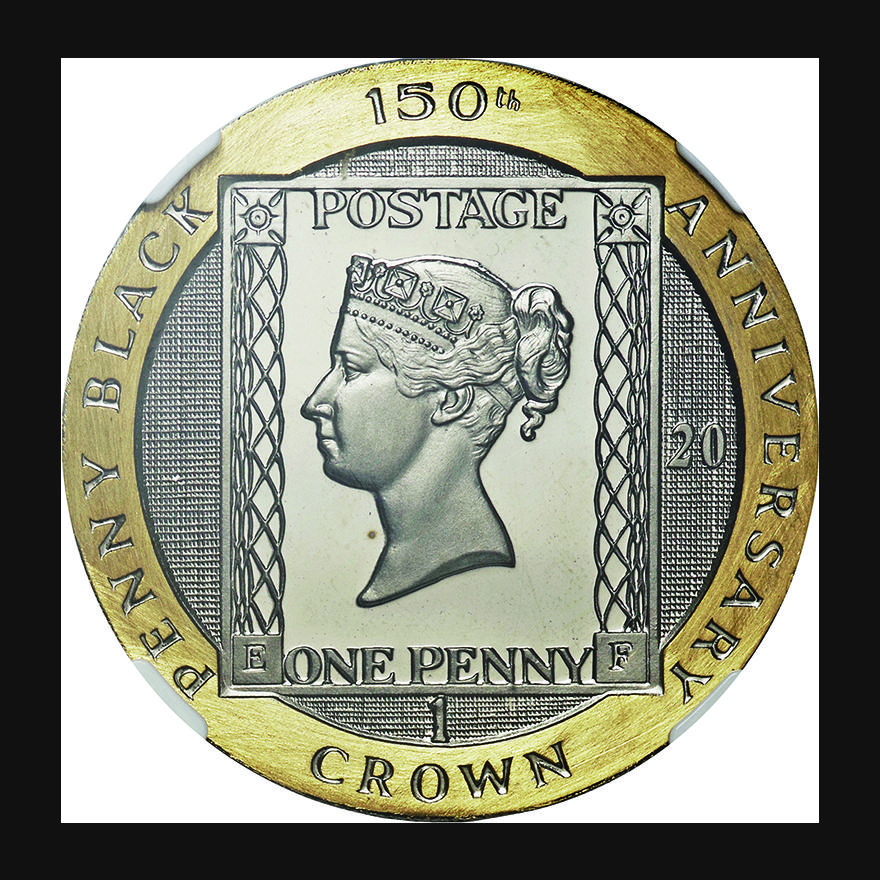 マン島 (Isle of Man)/ ブラックペニー切手150周年記念 1クラウン金貨