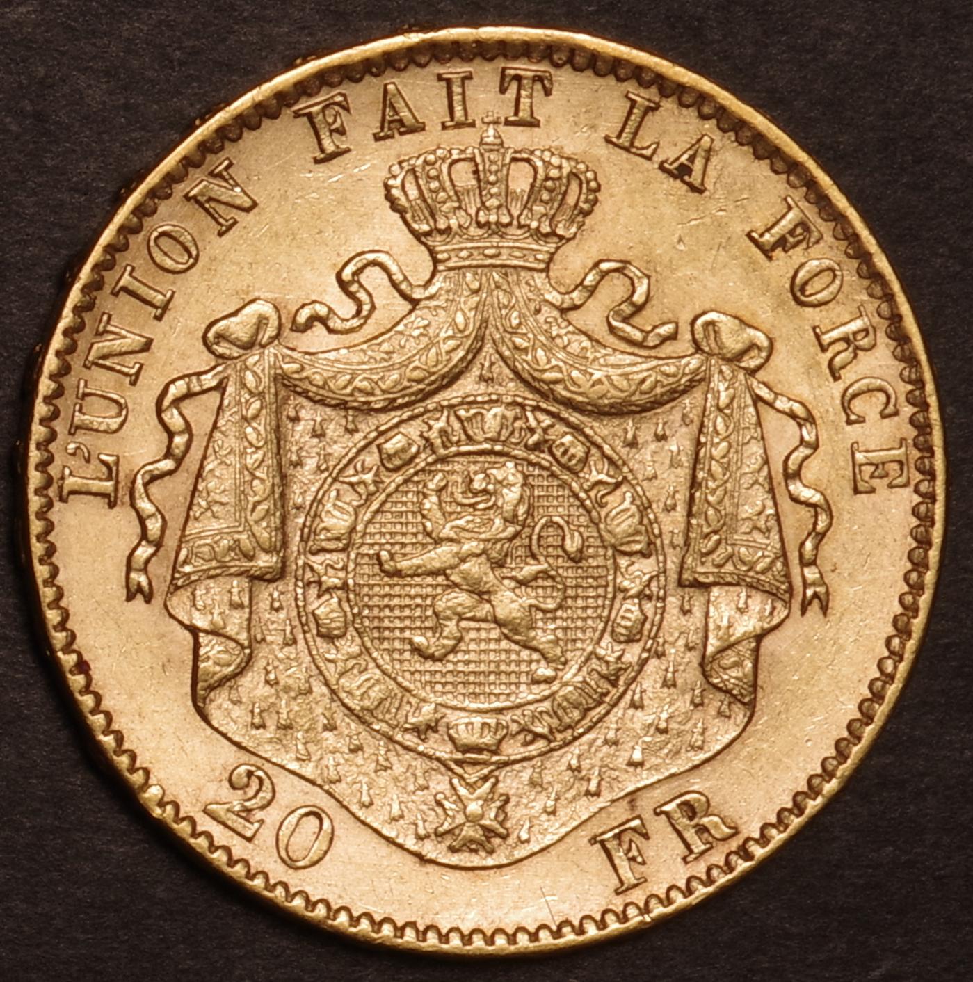 レオポルド2世像 20フラン金貨 1877年 KM37 / Leopold II 20 Francs ...