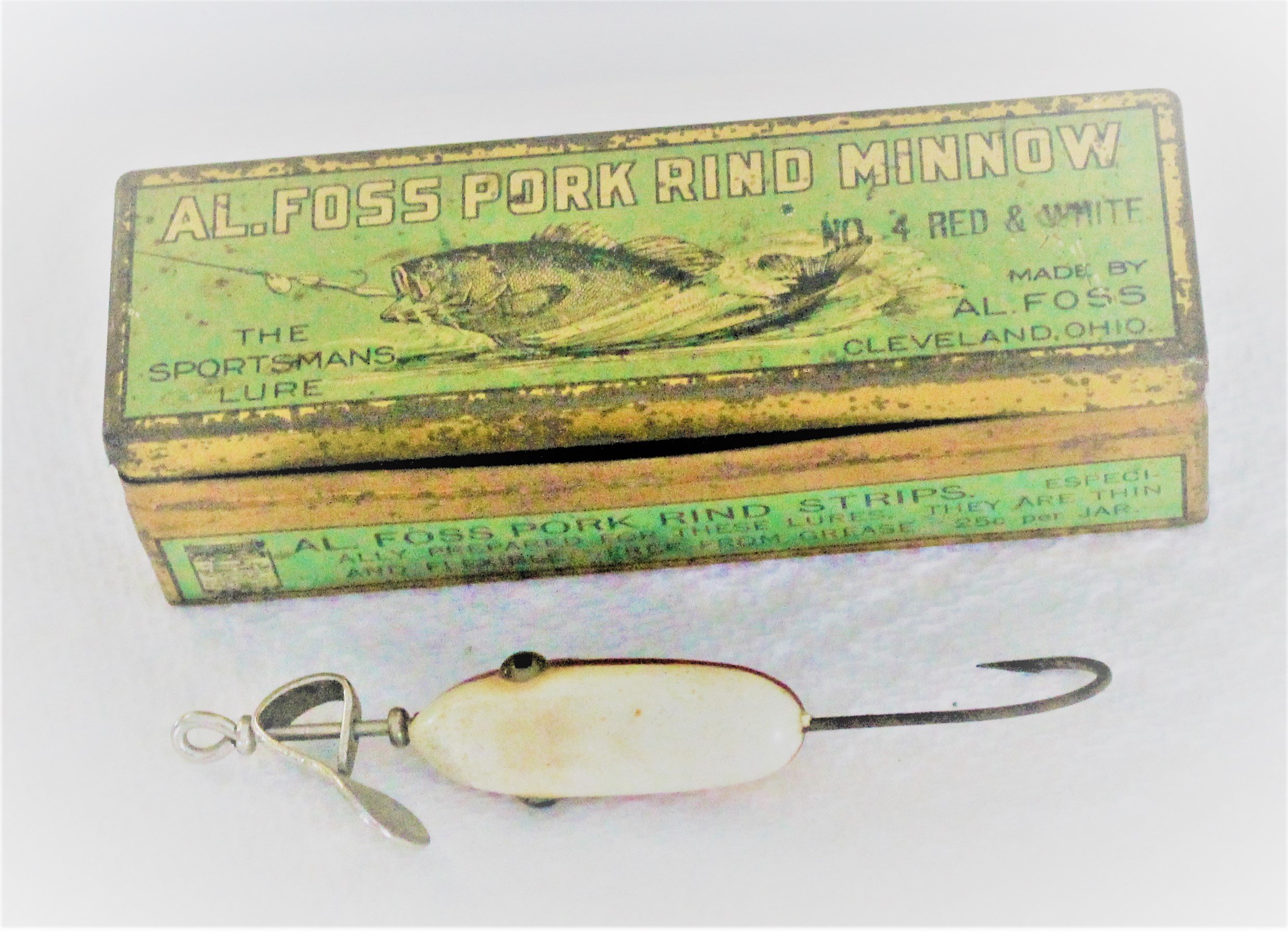 al foss pork rind minnow in a metal box the angling marketplace the angling marketplace