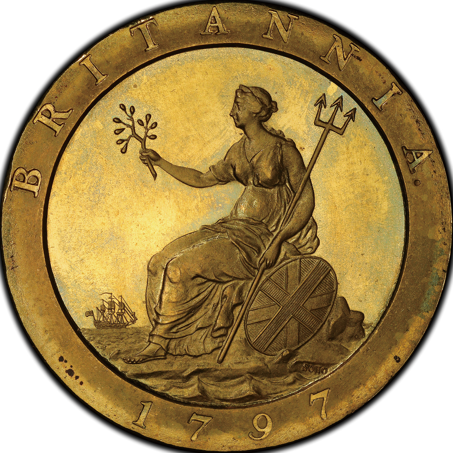 英国 (Great Britain) ジョージ3世像 1ペニー金張銅貨 1797年 KM618a