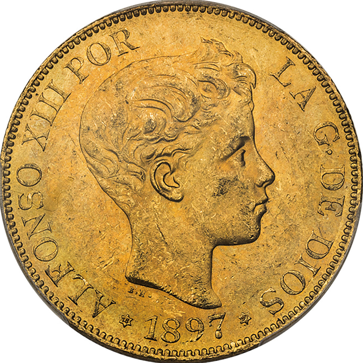 スペイン (Spain) アルフォンソ13世像 100ペセタ金貨 1897年(97 SG-V) KM708 ／ Alfonso XIII 100  Pesetas Gold | Taisei Auction