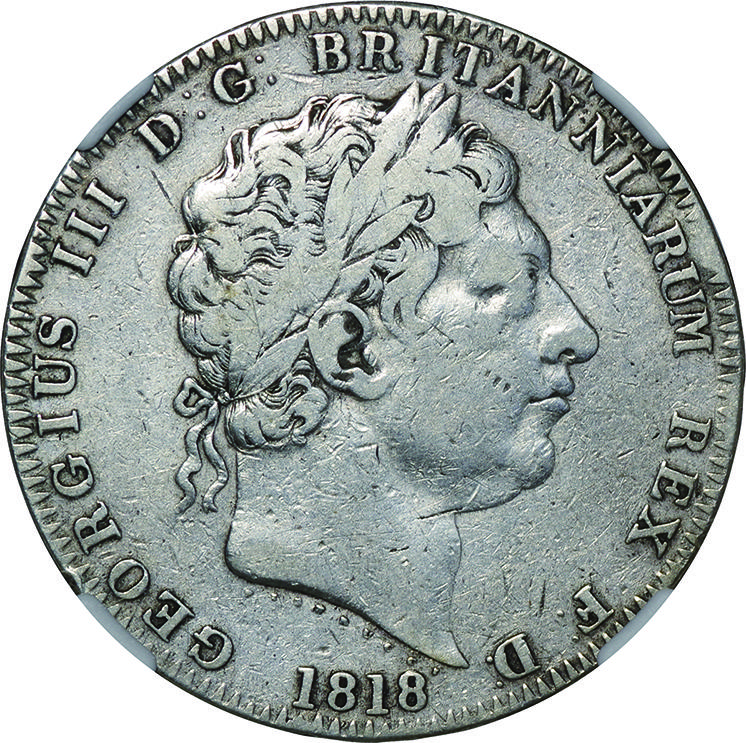 英国 (Great Britain)/ ジョージ3世像 1クラウン銀貨 1818年(LVIII) K 
