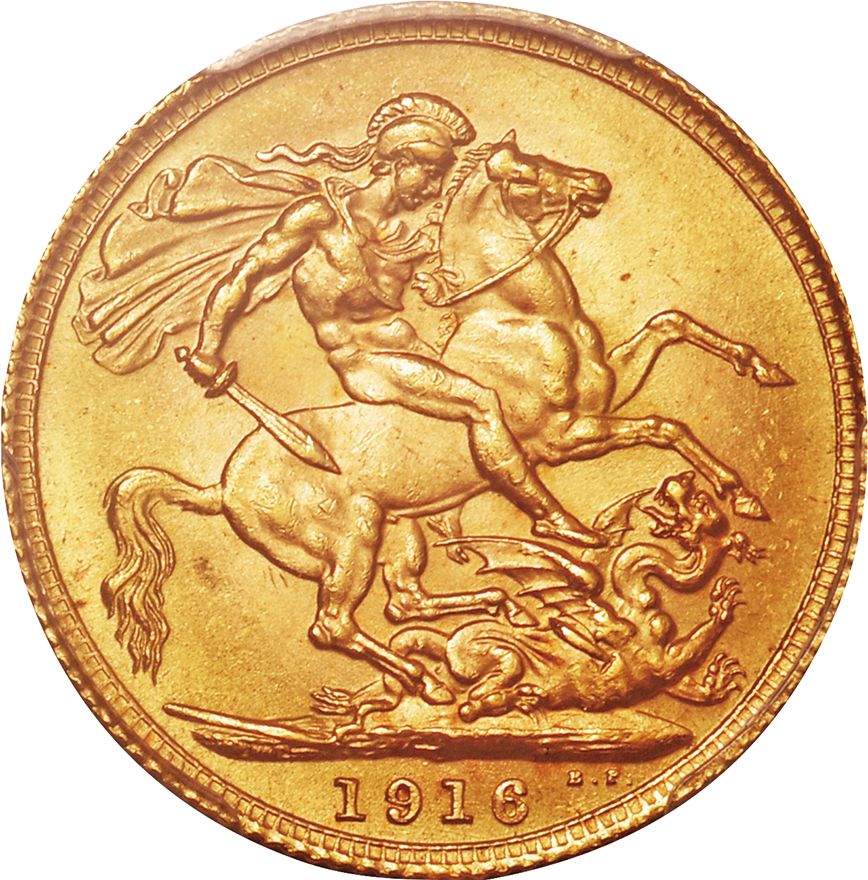 英国 (Great Britain)/ ジョージ5世像 1ソブリン金貨 1916年