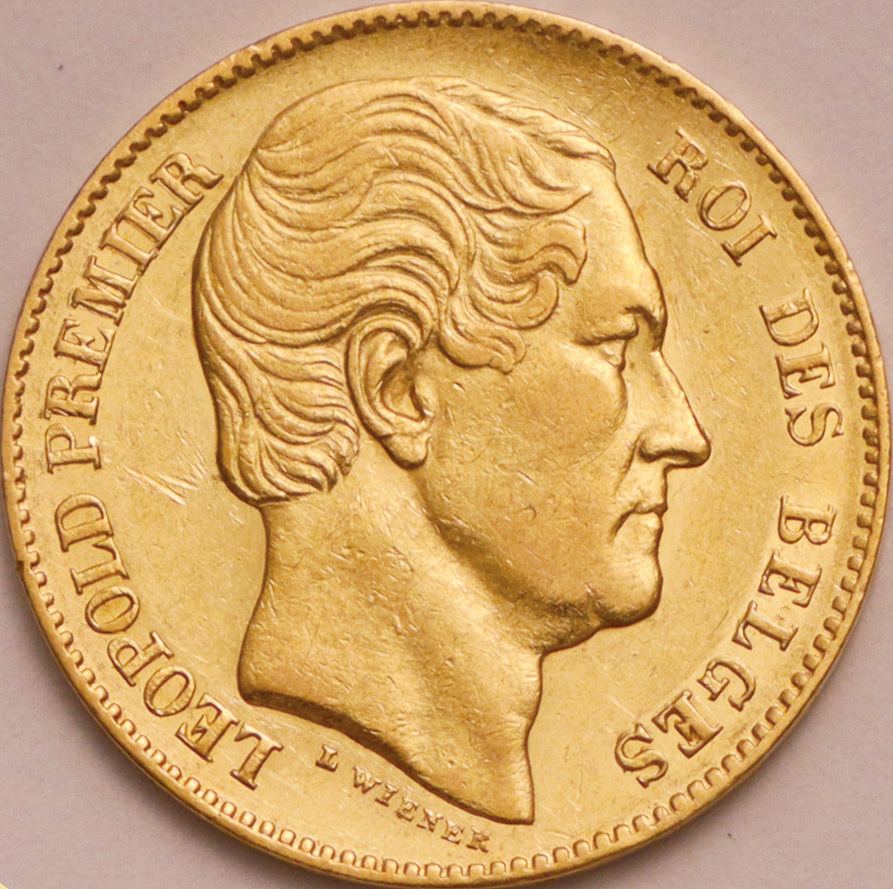 ベルギー (Belgium) レオポルド1世像 20フラン金貨 1865年 KM23
