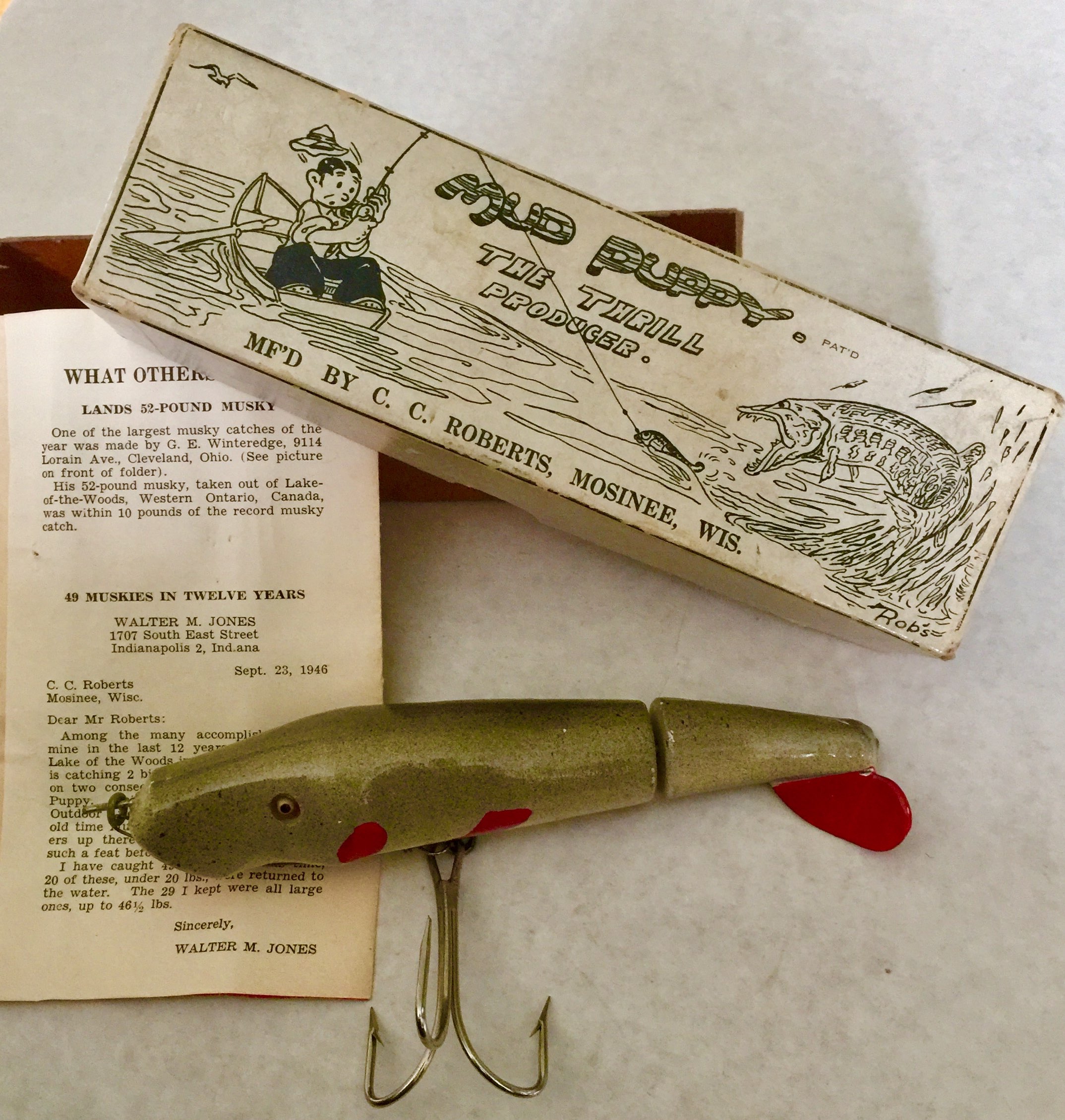 C.C. Roberts Mud Puppy Vintage wood fishing Lure bait Old Fish 5 Spinner  tail
