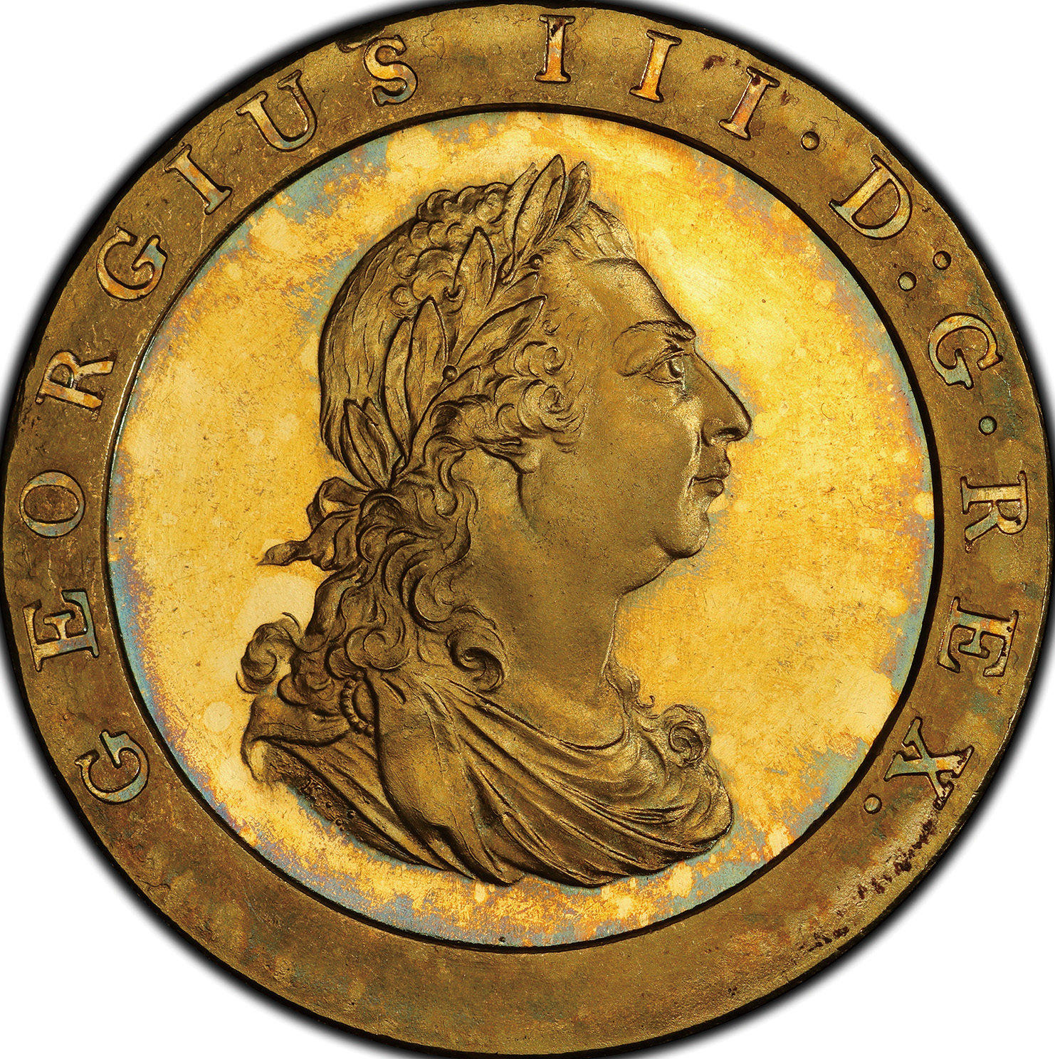 英国 (Great Britain) ジョージ3世像 1ペニー金張銅貨 1797年 KM618a 
