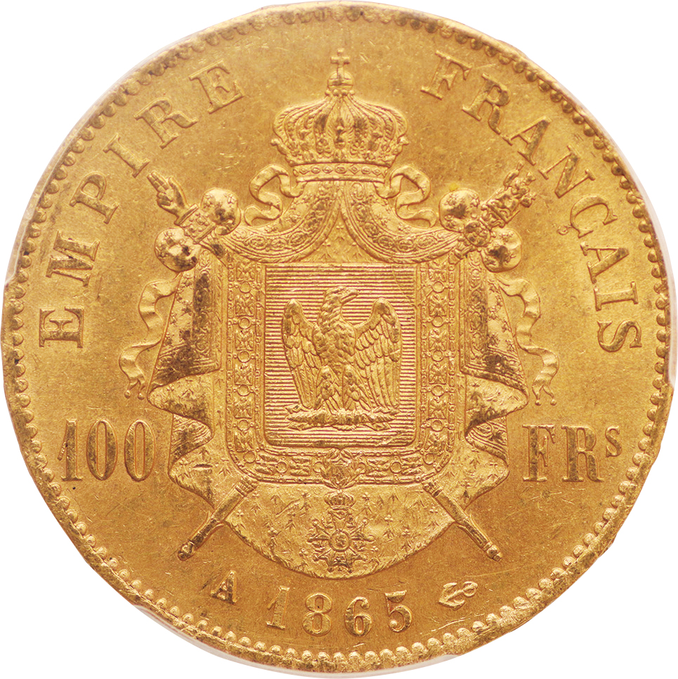 フランス/France ナポレオン3世 月桂冠像 100フラン金貨 1865年（A