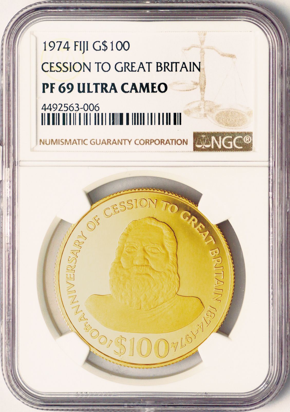 1974年 フィジー 100ドル金貨 英国割譲100周年記念 フィジー諸島 (Fiji) 英直轄