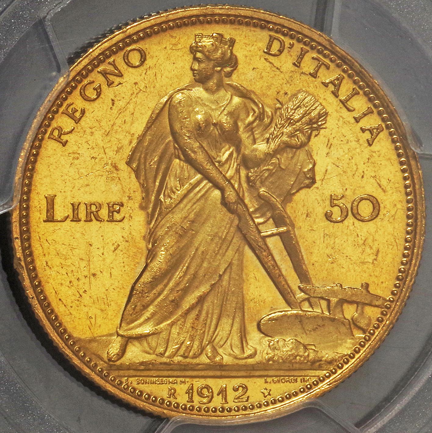 イタリア 豊穣の女神 50リラ 金貨 1912 金900 K21.6 LJ88 