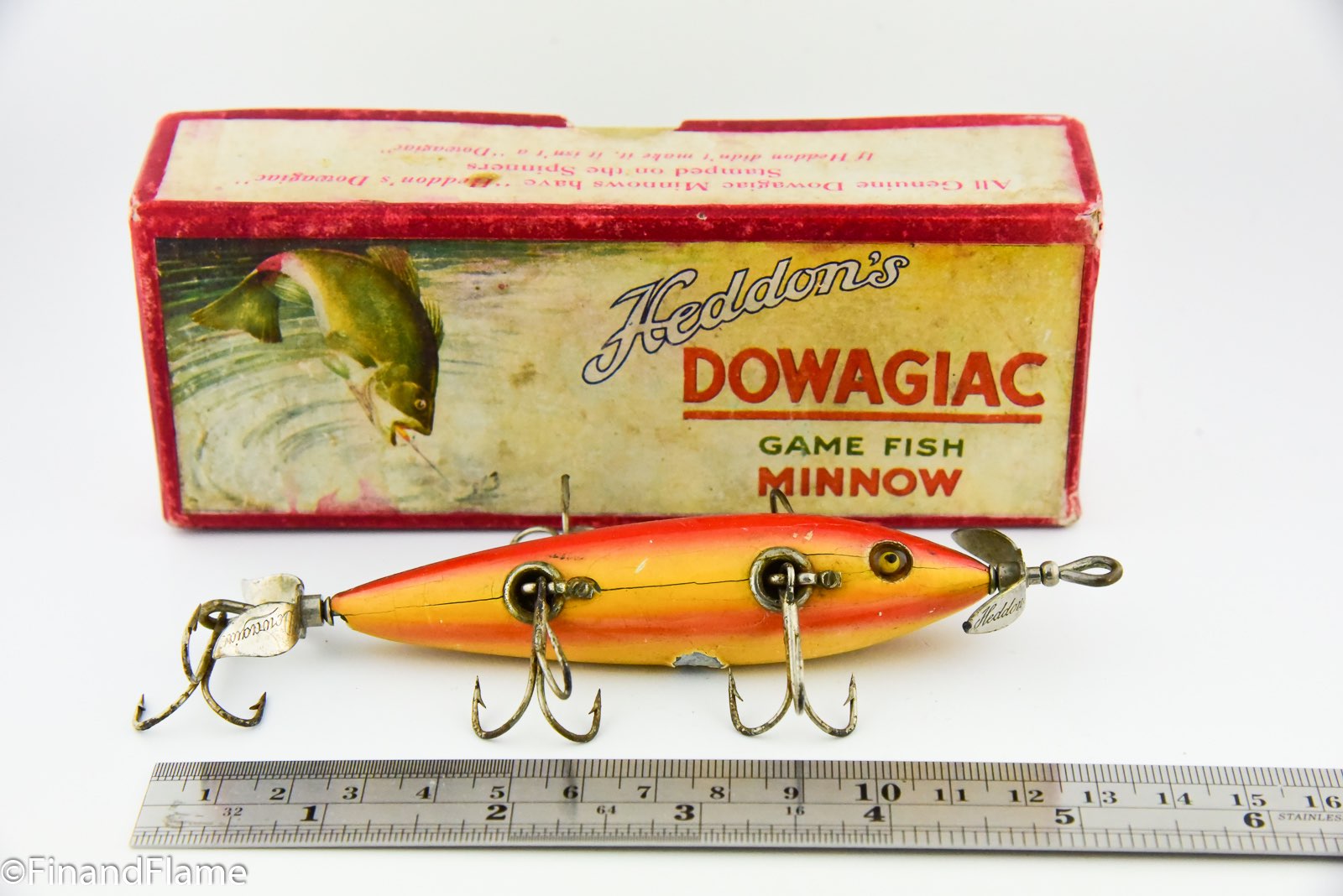 Early Heddon 20 Underwater Minnow Crackle Back Fishing Lure & Original Box