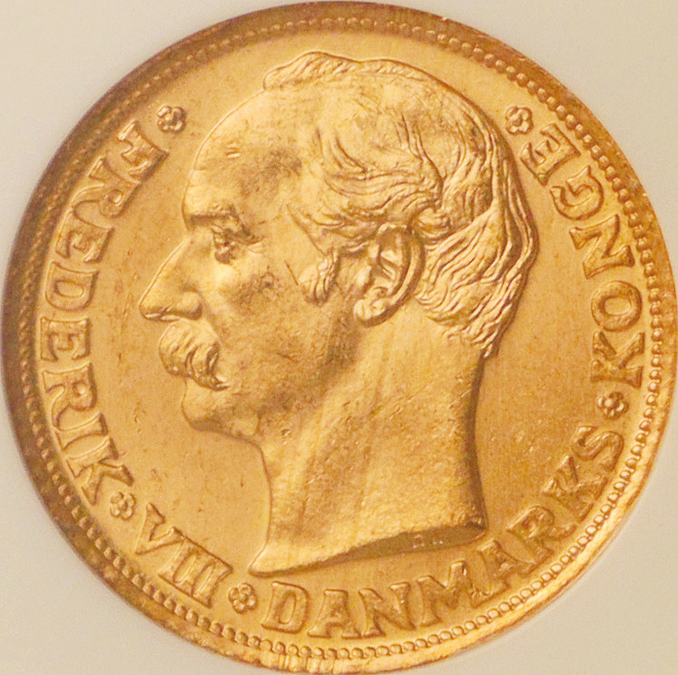 デンマーク　クリスチャン9世像　20クローネ金貨　1890年サイズ22mm