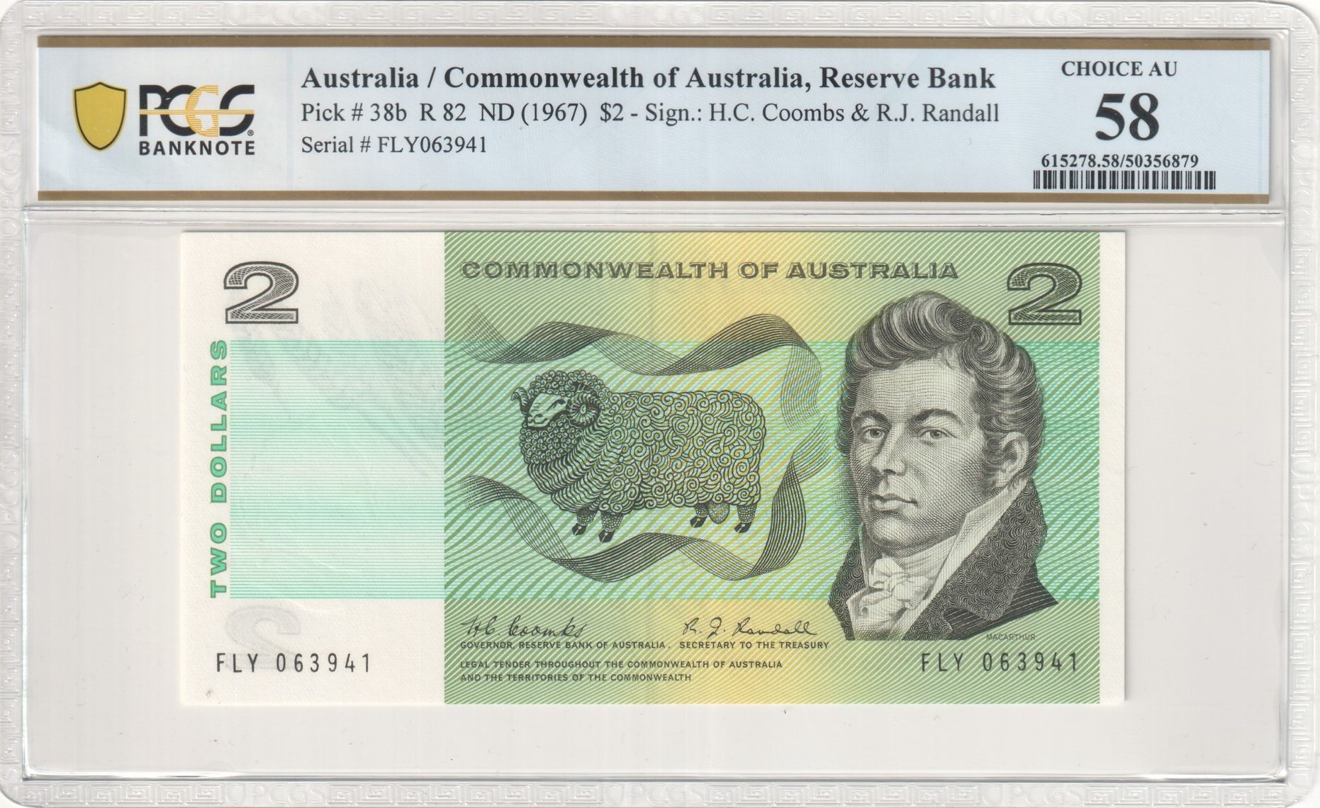 Coombs/Randall, Two Dollar, 1967, PCGS Choice AU 58