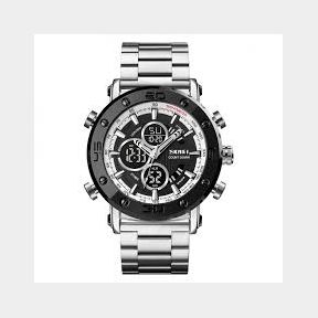 Skmei 1636 Dual Time Analog Digital Stainless Steel Band Men s Watch - Silver White - Men -| Bar 9902062946078 - 51745/7554