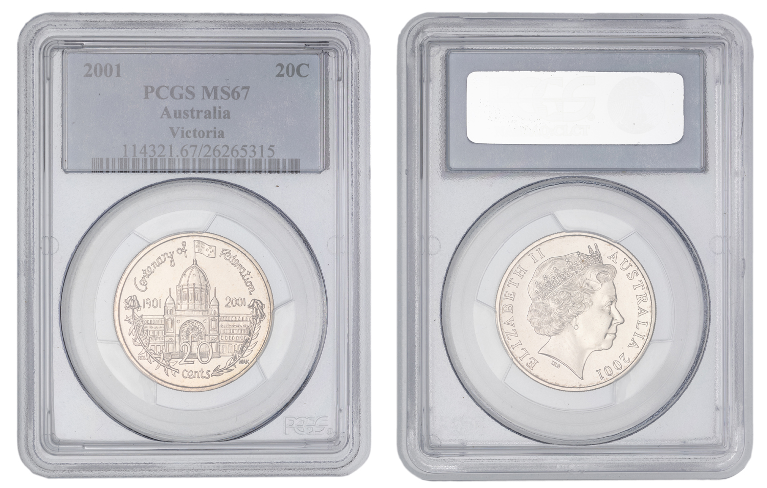 Elizabeth II, Victoria, Twenty Cent, 2001, PCGS MS67