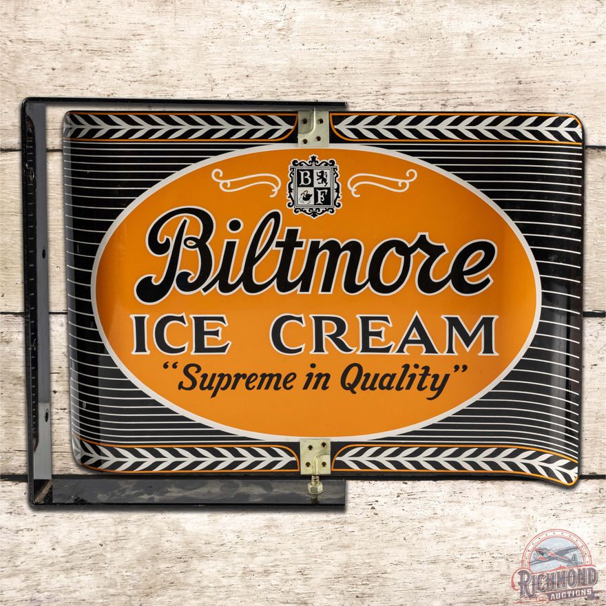 1964 Biltmore Ice Cream "Supreme in Quality" DST Spinner Sign w/ Bracket