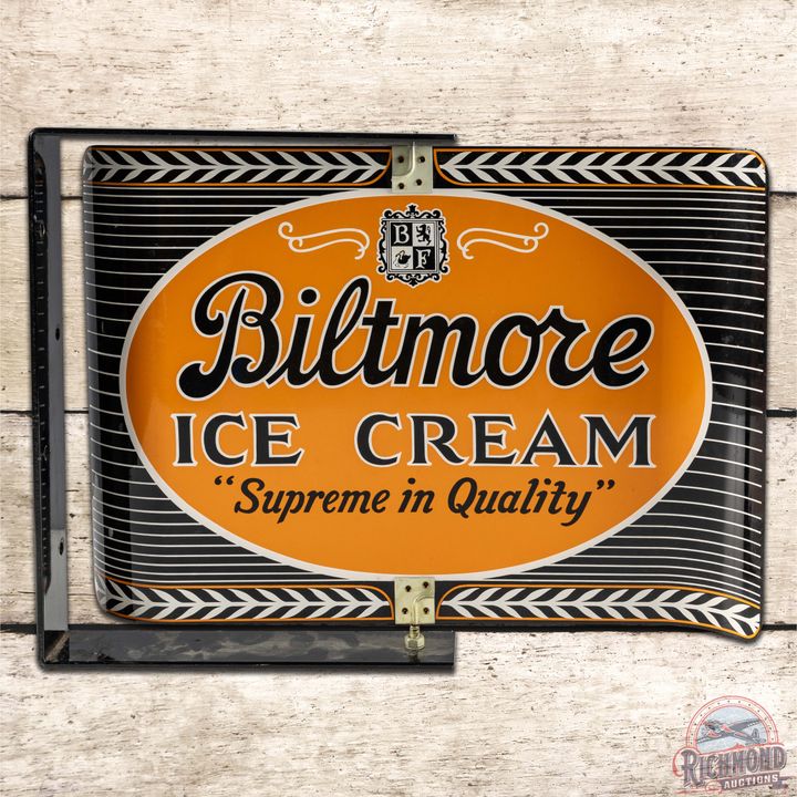 1964 Biltmore Ice Cream "Supreme in Quality" DST Spinner Sign w/ Bracket