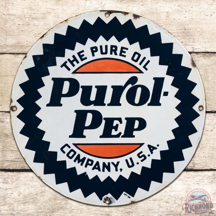 Purol-Pep The Pure Oil Company 15" Single Sided Porcelain Sign