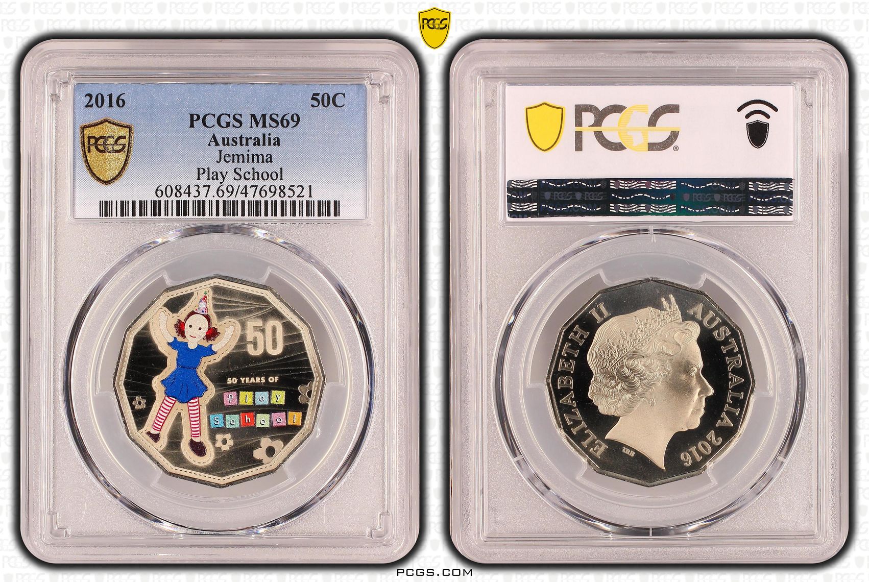 207 · Elizabeth II, Play School Jemima, Fifty Cent, 2016, PCGS MS69