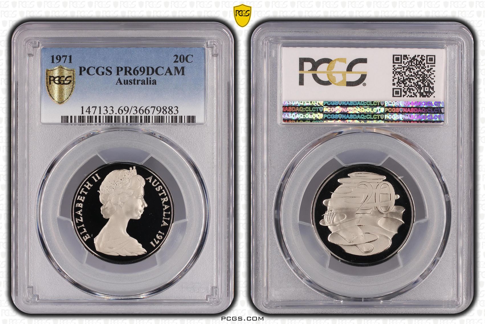 170 · 1971 Australia Twenty Cent, 20c PCGS - PR69DCAM -883
