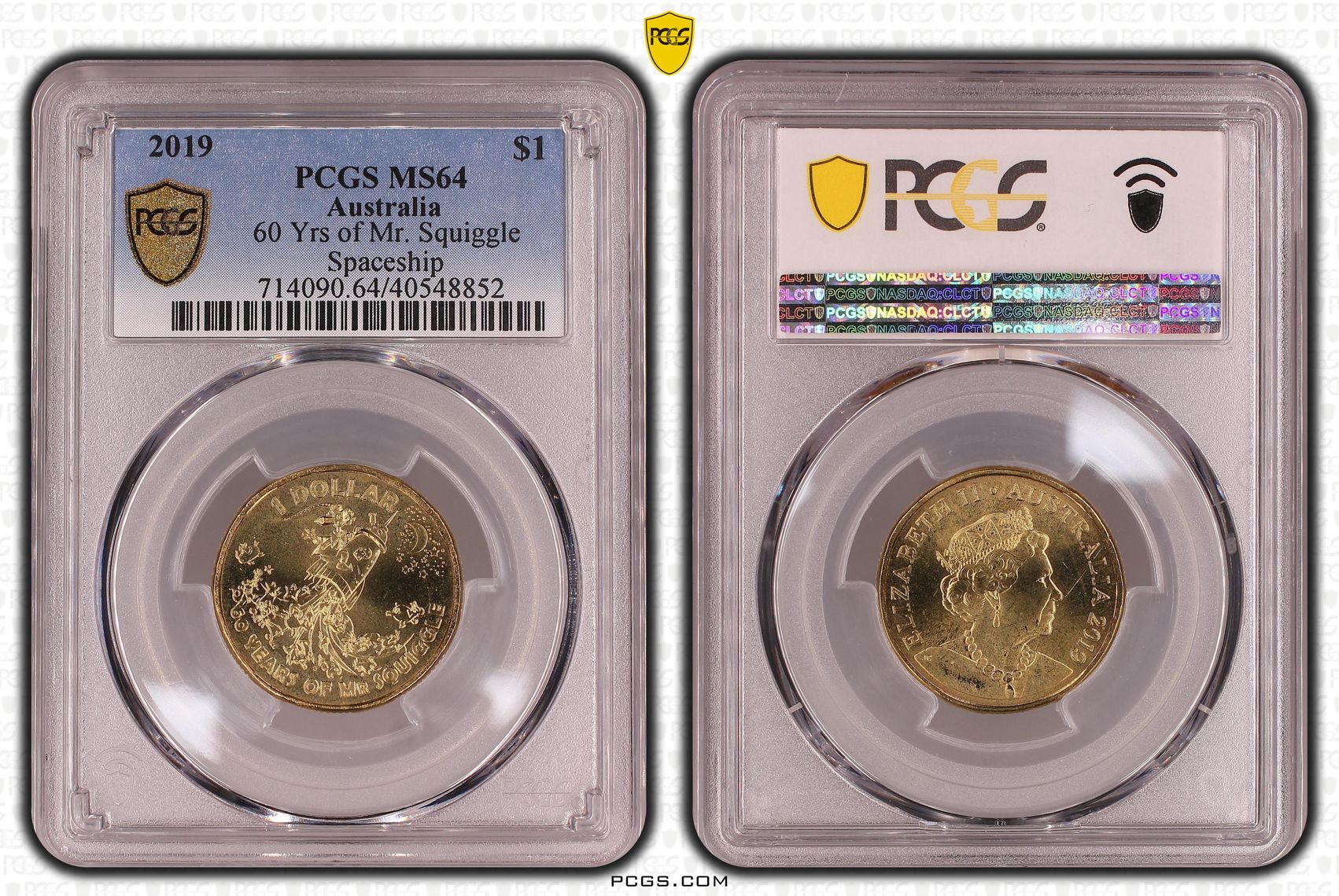 60 Yrs of Mr. Squiggle Spaceship, One Dollar, 2019, PCGS MS64
