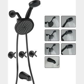 LIWEIKE 3 HANDLE TUB SHOWER FAUCET, MATTE BLACK THREE HANDLES SHOWER FAUCET SET WITH TUB SPOUT BLACK SHOWER FAUCET 3 KNOB BRASS RO