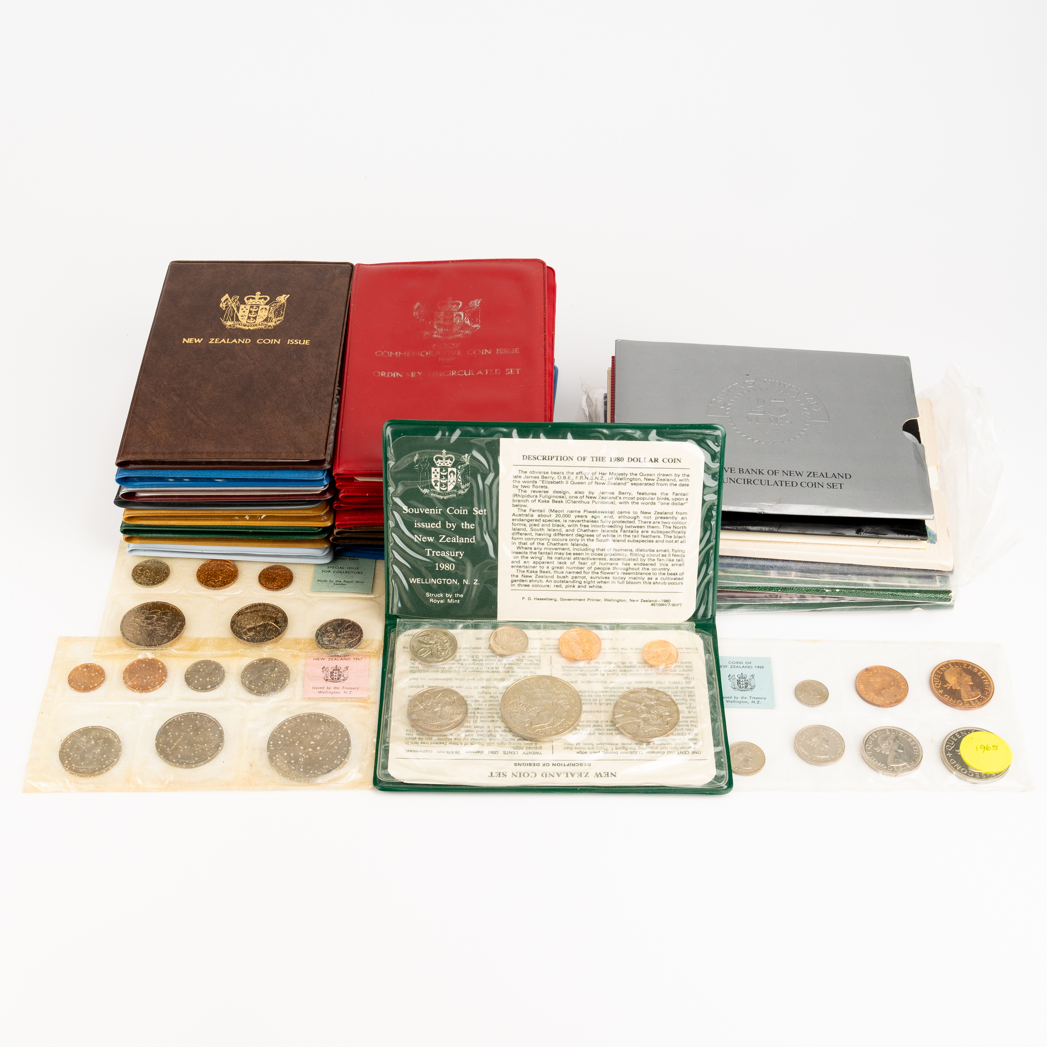 New Zealand, Elizabeth II, Mint Year Sets, One Cent - Five Dollars, 1967 - 1997, UNC