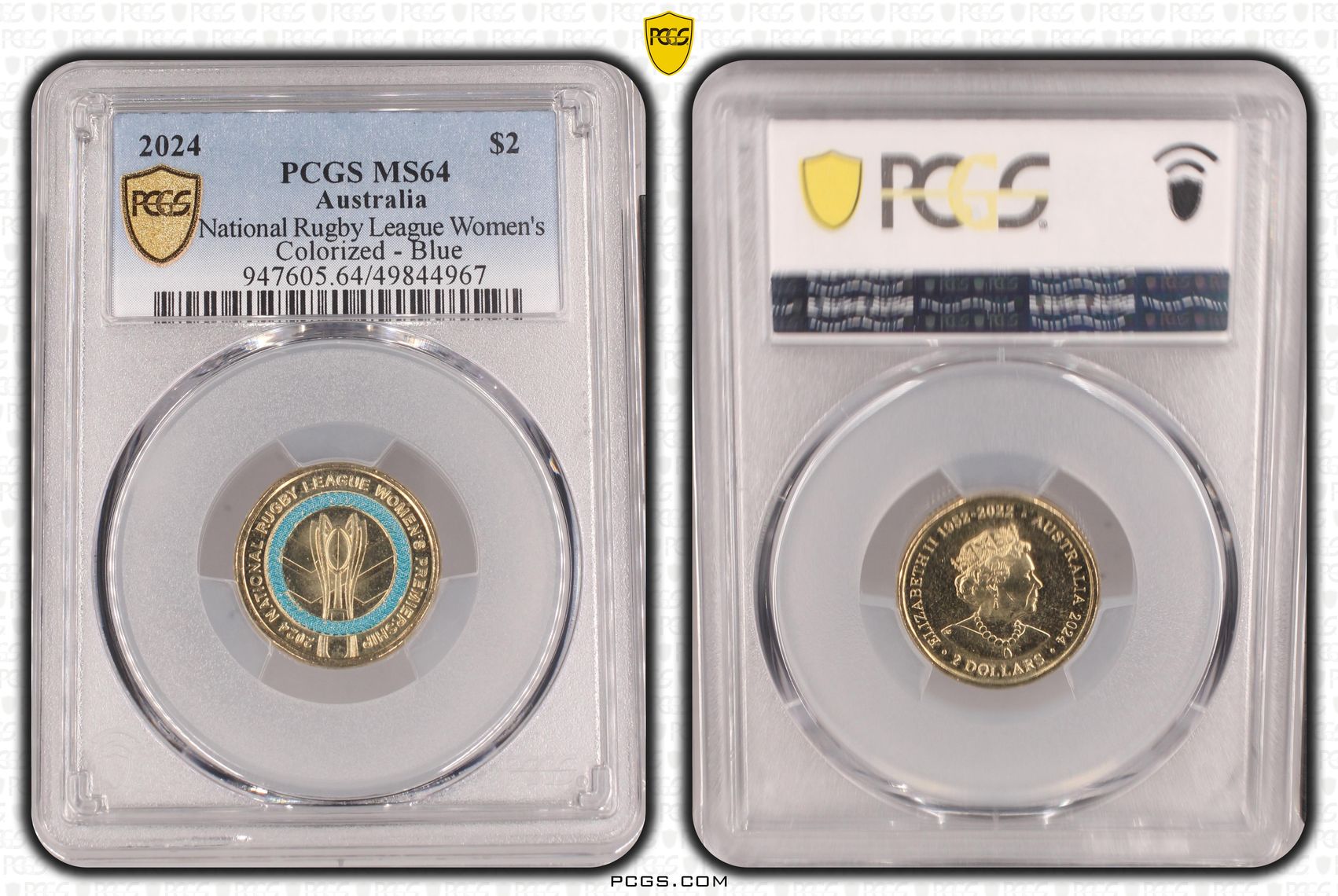 National Rugby League Women's Colorized - Blue , Two Dollar, 2024, PCGS MS64