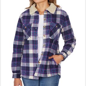 SOHO THREADS SHERPA LINED PLAID PLUSH SHIRT JACKET SZ S