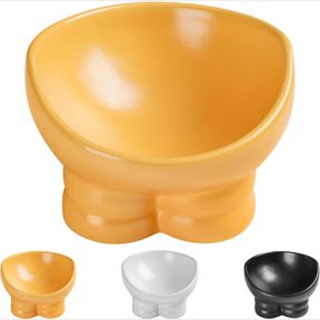 WELLBRO TILTED ELEVATED CAT BOWL - WHISKER FRIENDLY, ANTI VOMITING PET FEEDING BOWL