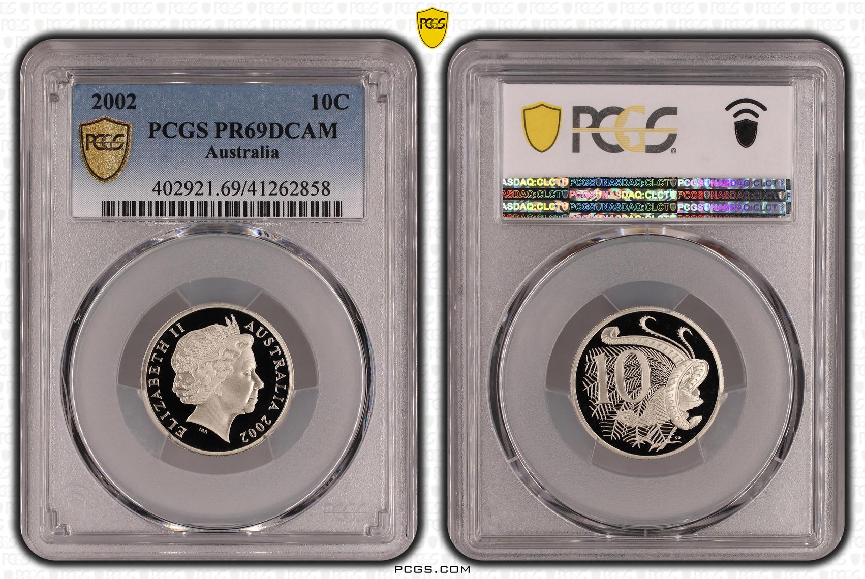 Elizabeth II, Ten Cent, 2002, PCGS PR69DCAM