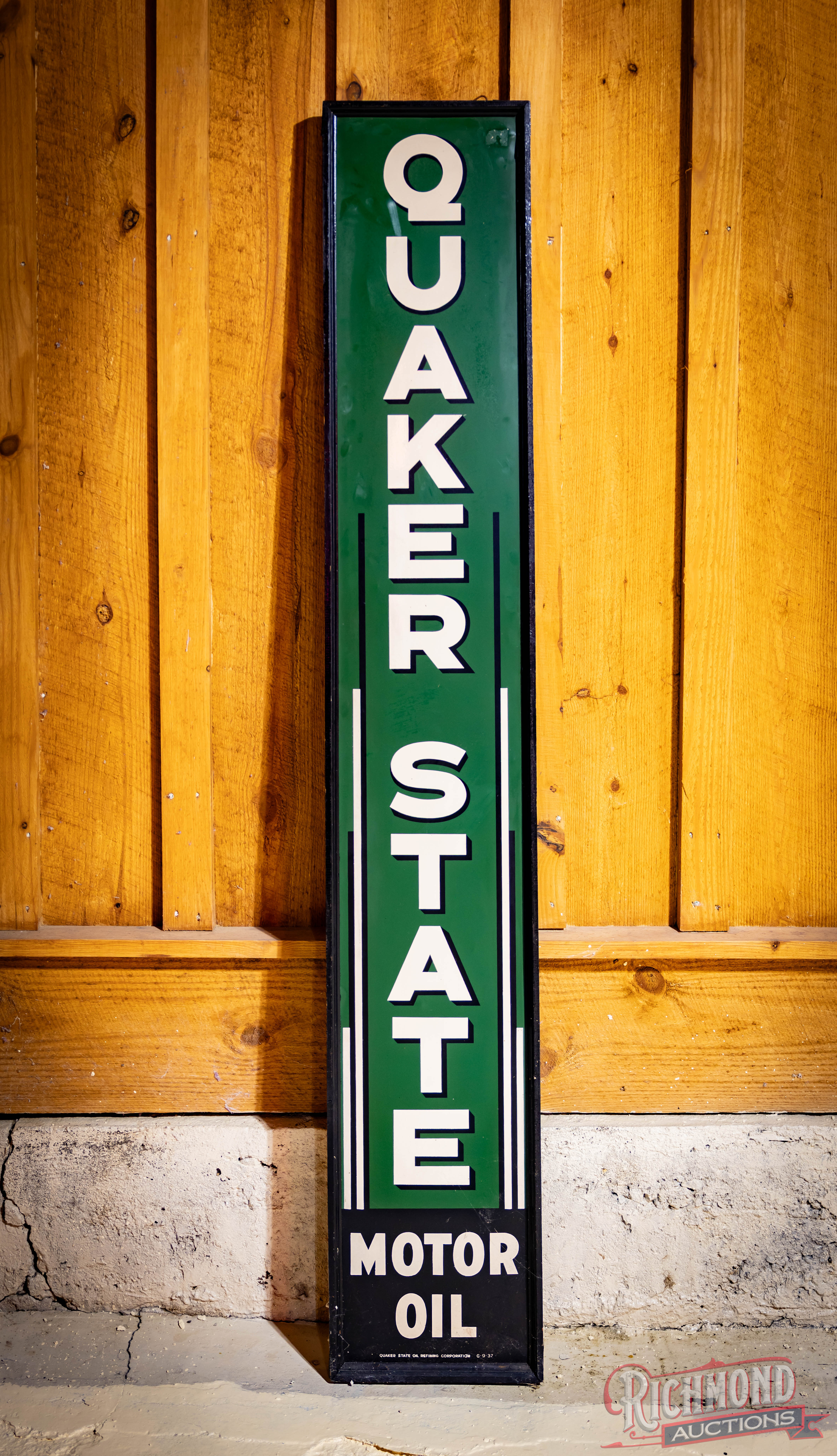 Outstanding 1937 Quaker State Motor Oil Vertical 6' Single Sided Tin ...