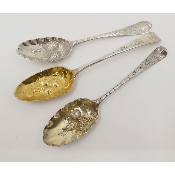 3pc English Georgian Sterling Silver Berry Spoons