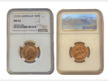 1913 King George V Sydney Mint Gold Sovereign PCGS MS62