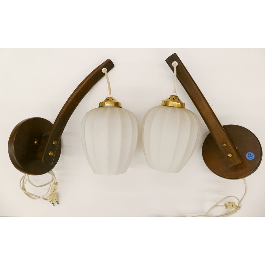 Pair Mid Century Walnut Light Sconces 12''x10''