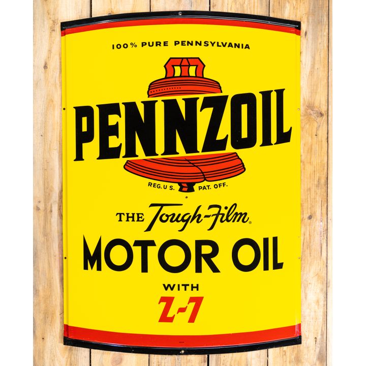 Pennzoil Motor Oil Z-7 Red Bell Single Sided Metal Embossed Diecut Sign TAC 9.5