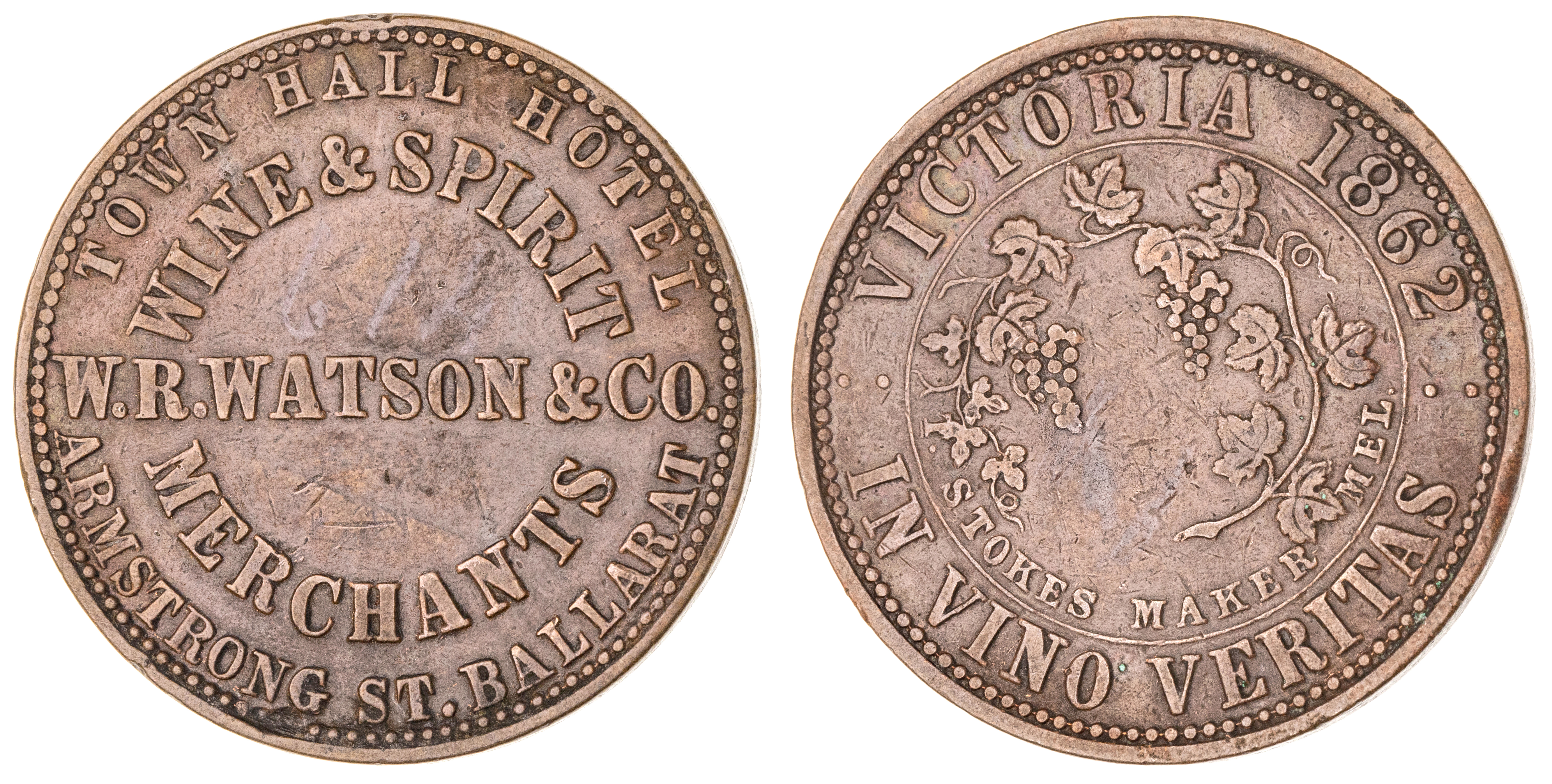 Ballarat, Victoria, W. R. Watson & Co., Penny, 1862, VF