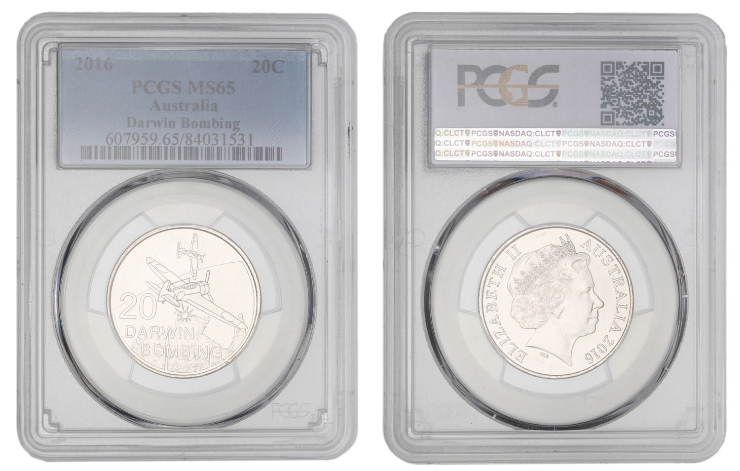 Elizabeth II, Darwin Bombing, Twenty Cent, 2016, PCGS MS65