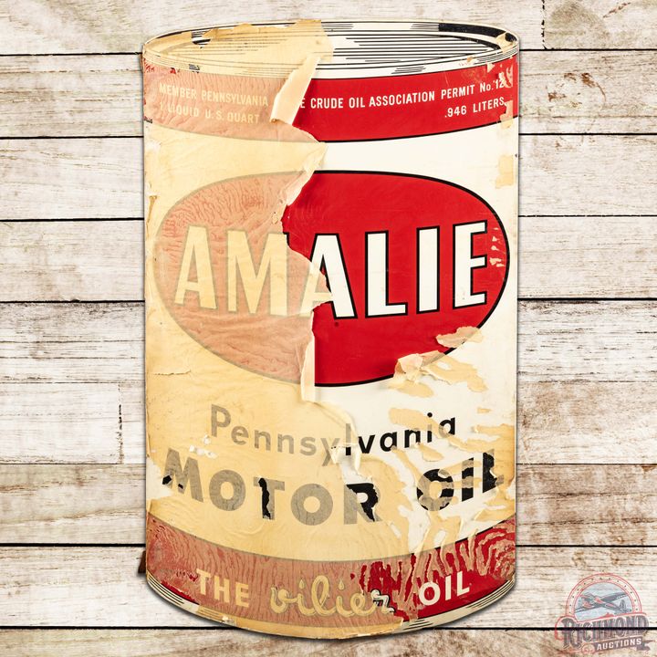 NOS Amalie Pennsylvania Motor Oil Quart Can Shaped SST Sign