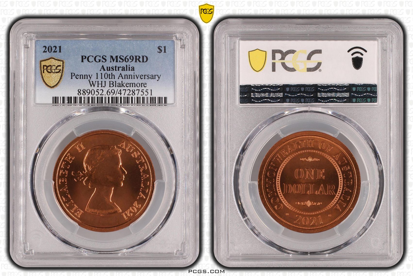 Elizabeth II, Penny 110th Anniversary, One Dollar, 2021, PCGS MS69RD