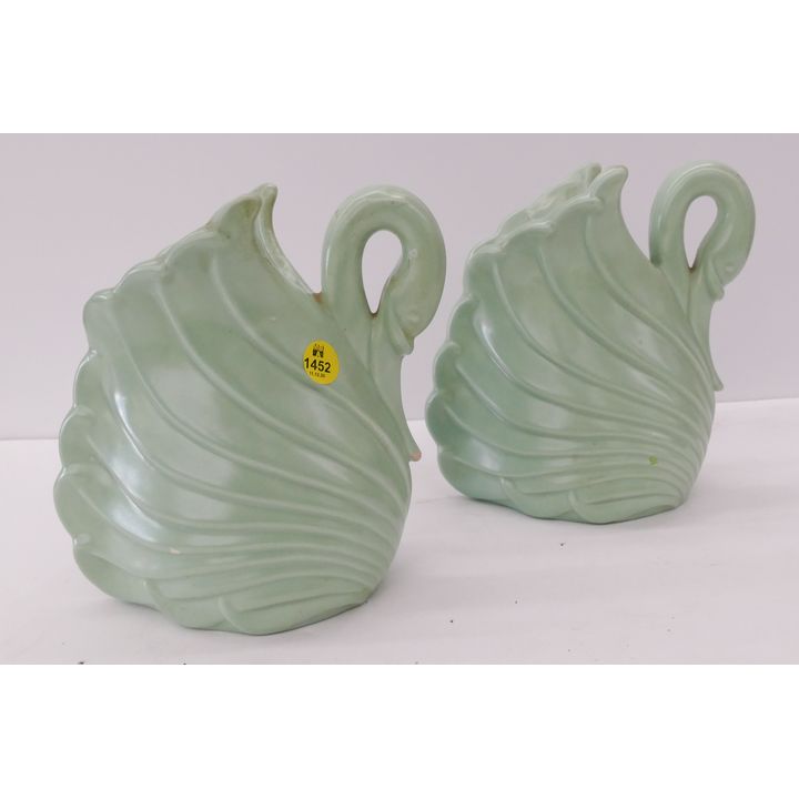 Pair Haeger Swan Vases- 7.5''- one as is