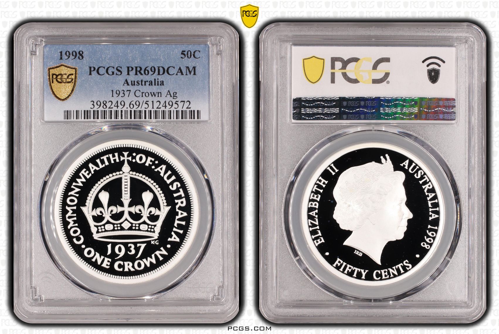 1998 Aus 50 Cent 1937 Crown Silver PCGS PR69DCAM